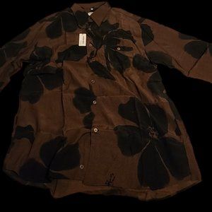 Georg Roth Germany Men's Rich Brown Floral Long-Sleeve Dress Shirt (Size XL)